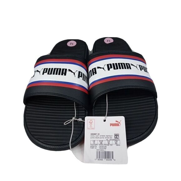 Puma Cool Cat Stripe Repeat Mens Sz  12  Black Red Slip On Slides Sandals New main image 11